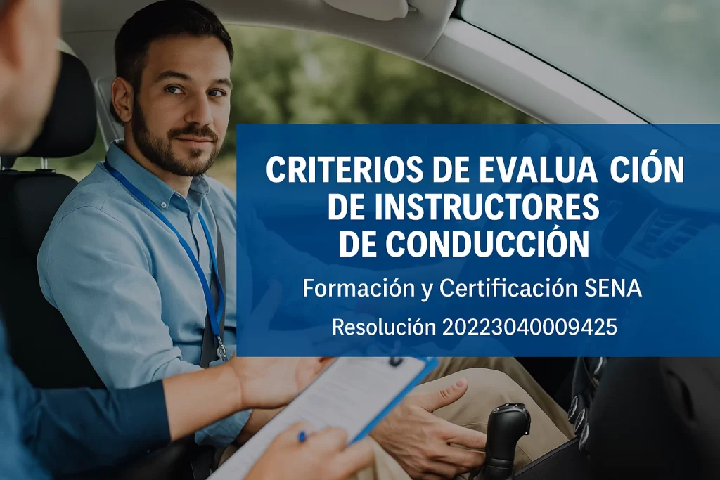 Instructor de conducción siendo evaluado según norma SENA